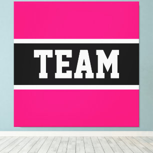 TEAM Fun Sporty Athletic Bright Pink Black Stripes Leinwanddruck