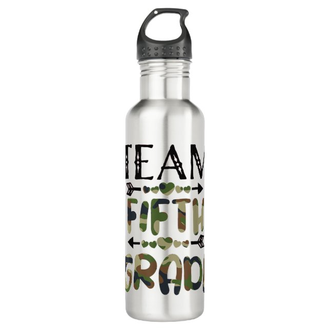 Team Fünfte Klasse zurück zum Schultag Camouflage  Edelstahlflasche (Vorderseite)