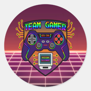 Team Gamer, , Retro-Hintergrund Videospiele Retro Runder Aufkleber