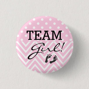 Team Girl Baby Dusche Pink Button