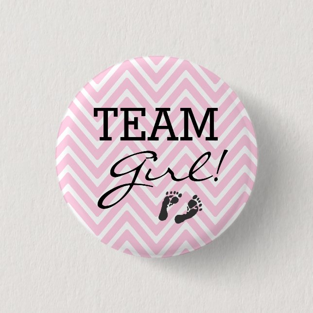 Team Girl Baby Dusche Zickzack Pink Button (Vorderseite)