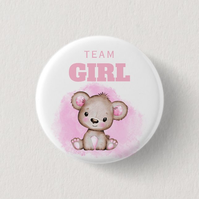 Team Girl Bear Gender Reveal Button (Vorderseite)