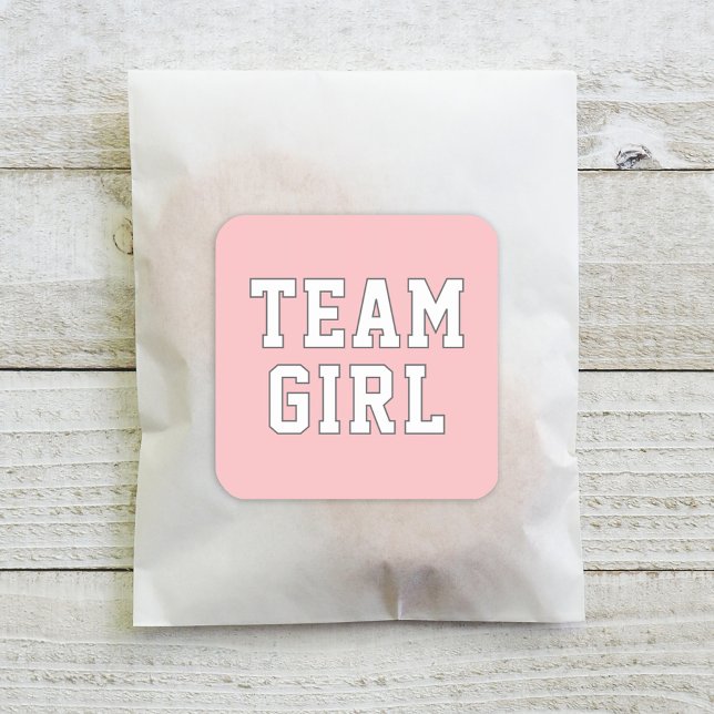Team Girl Blush Pink Baby Gender Reveal Party Quadratischer Aufkleber (Von Creator hochgeladen)