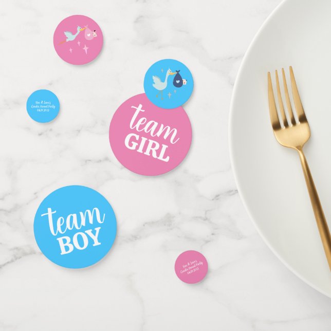 Team Girl Boy Pink Blue Gender Reveal Party Custom Konfetti (Gruppe)