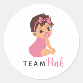 Team Girl Cute Baby with Pink Bow and Pacifier Runder Aufkleber