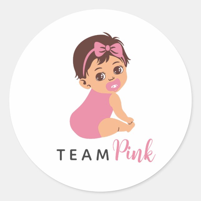 Team Girl Cute Baby with Pink Bow and Pacifier Runder Aufkleber (Vorderseite)