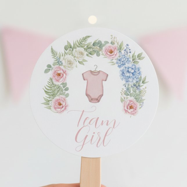 Team Girl Floral Wreath Gender Reveal Fächer (Gender reveal Team Girl fan)