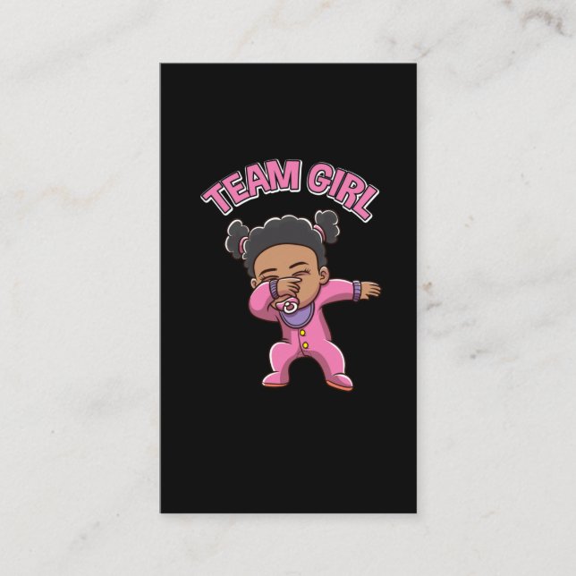 Team Girl Gender Reveal Party Dabbing Black Baby Visitenkarte (Vorderseite)