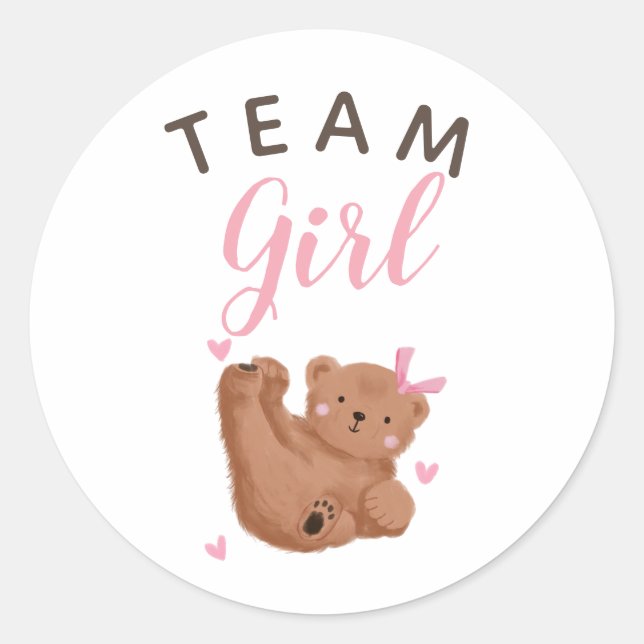 Team Girl Gender Reveal Party Vote Bear Runder Aufkleber (Vorderseite)