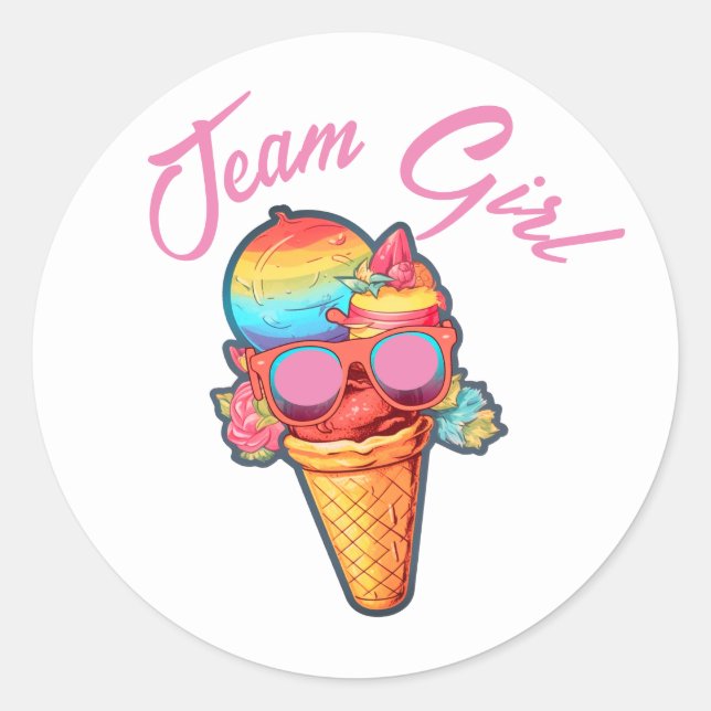 Team Girl Gender Reveal Party Vote Ice Cream Runder Aufkleber (Vorderseite)