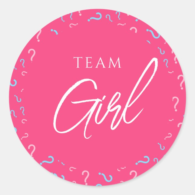 Team Girl Gender Reveal Pink Fuchsia Runder Aufkleber (Vorderseite)