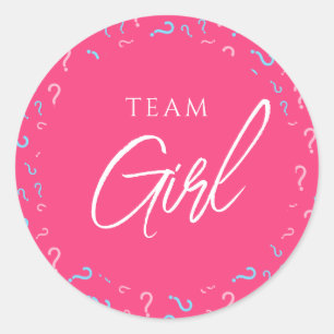 Team Girl Gender Reveal Pink Fuchsia Runder Aufkleber