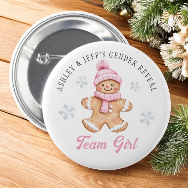 Team Girl Gingerbread Gender Reveal Party Button (Von Creator hochgeladen)
