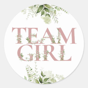 Team Girl Greenery Blumengeschlecht offenbart Abst Runder Aufkleber
