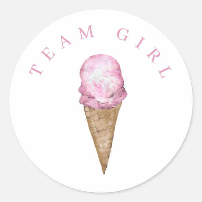 Team Girl Ice Cream Gender Reveal Round Sticker. Runder Aufkleber (Vorderseite)
