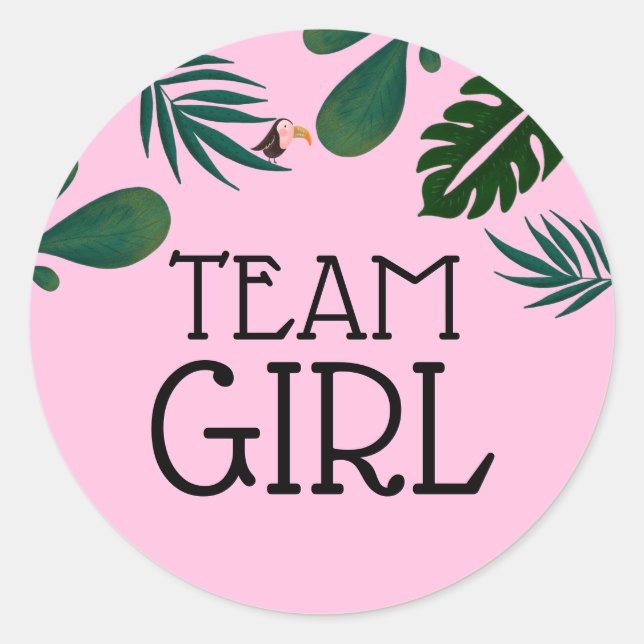 Team Girl Jungle Baby Gender Reveal Runder Aufkleber (Vorderseite)