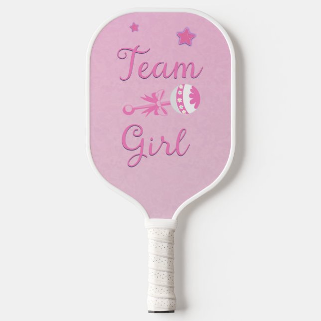 Team Girl mit Baby Rattle Gender Reveal Pickleball Schläger (Vorderseite)