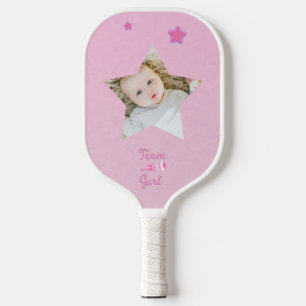 Team Girl mit Foto Rattle Gender Reveal Pickleball Schläger