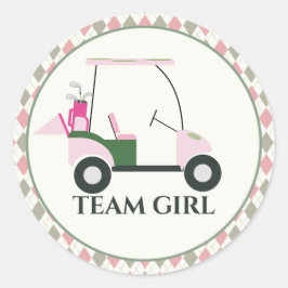 Team Girl Modern Golf Baby Gender Reveal Par-tee Runder Aufkleber