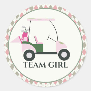 Team Girl Modern Golf Baby Gender Reveal Par-tee Runder Aufkleber