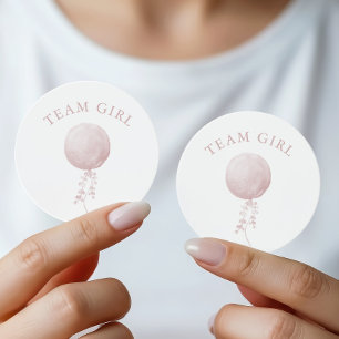 Team Girl Pink Ballon Minimalistisch Gender Reveal Runder Aufkleber