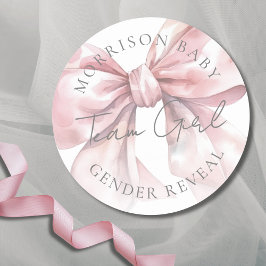 Team Girl Pink Bow Gender Reveal Runder Aufkleber