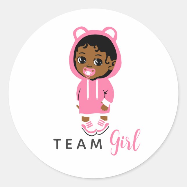 Team Girl Pink Hoodie African American Baby Runder Aufkleber (Vorderseite)