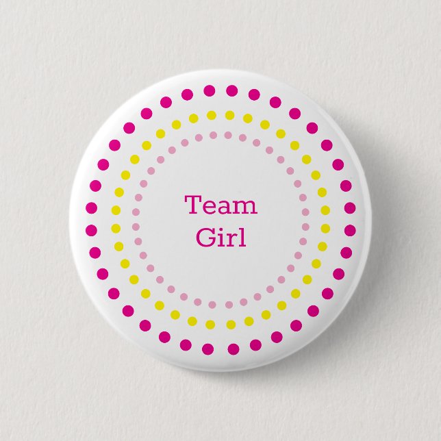 Team Girl Pink Yellow Dots Gender Reveal Party Button (Vorderseite)