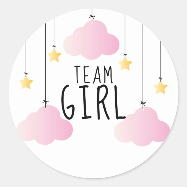 Team Girl Stars Rosa Wolken Geschlecht offenbaren  Runder Aufkleber (Vorderseite)