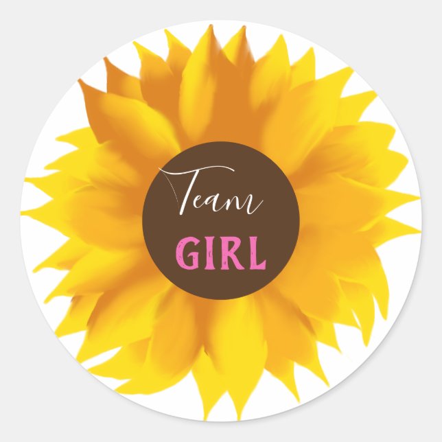 Team Girl Sunflower, Gender Reveal Party Runder Aufkleber (Vorderseite)