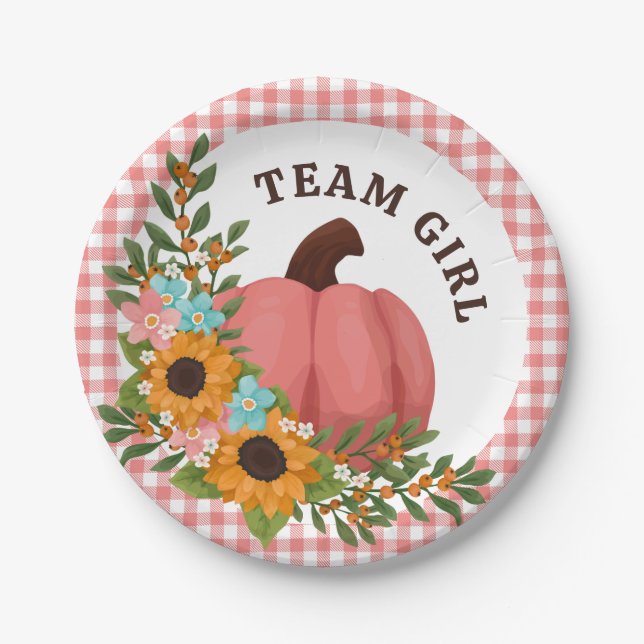 Team Girl Sunflowers Kleine Pumpkin Gender Reveal Pappteller (Vorderseite)