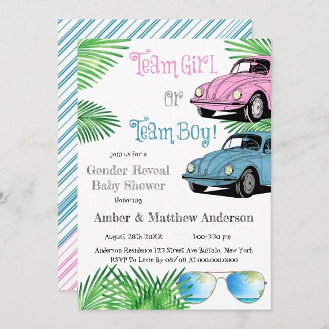 Team Girl Team Boy Car Gender Reveal Baby Shower (Vorne/Hinten)