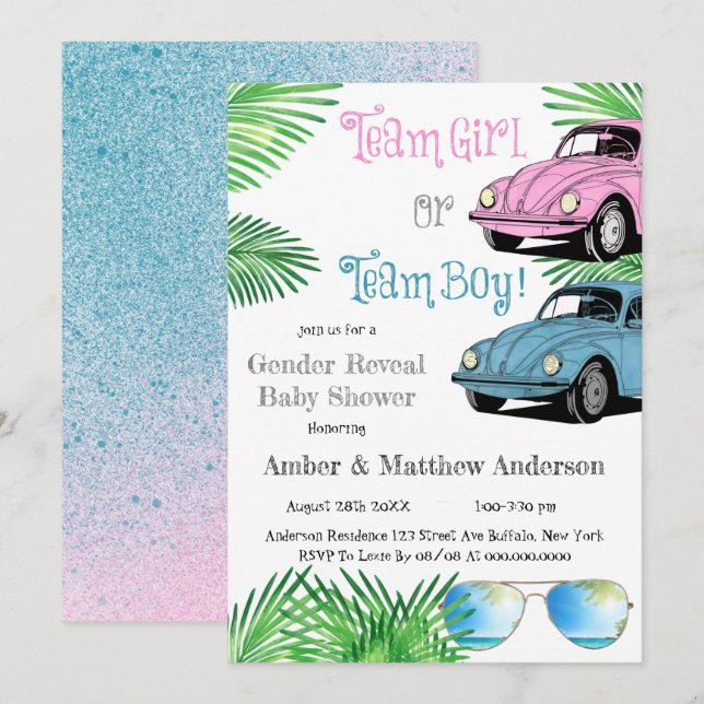 Team Girl Team Boy Car Gender Reveal Baby Shower (Vorne/Hinten)