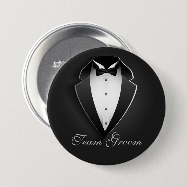 Team Groom Classy Tuxedo Button (Vorne & Hinten)