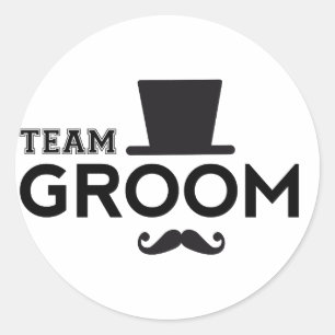 Team Groom mit Hut und Schnurrbart Runder Aufkleber