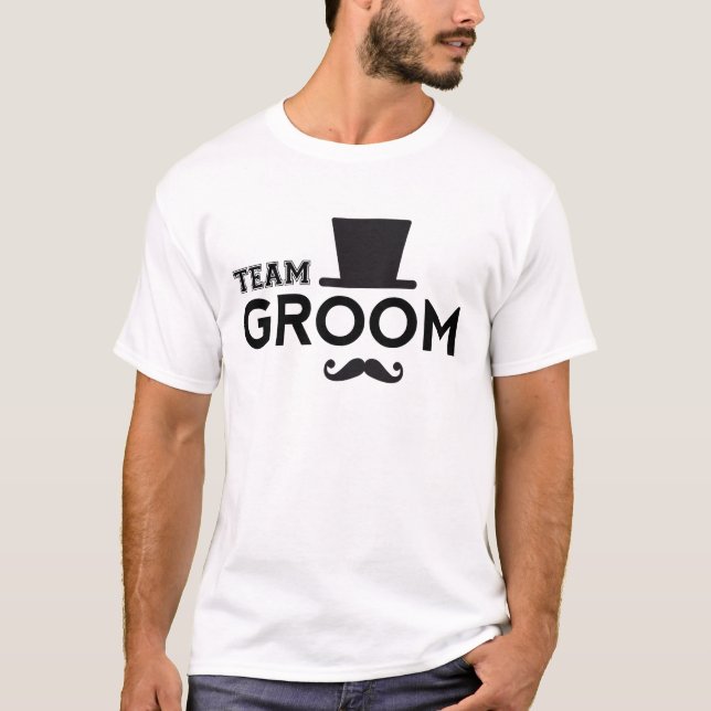 Team Groom mit Hut und Schnurrbart T-Shirt (Vorderseite)