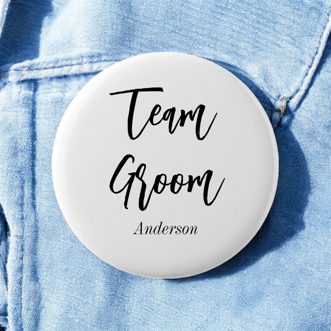 Team Groom Schwarz-weiß Wedding Button (Von Creator hochgeladen)