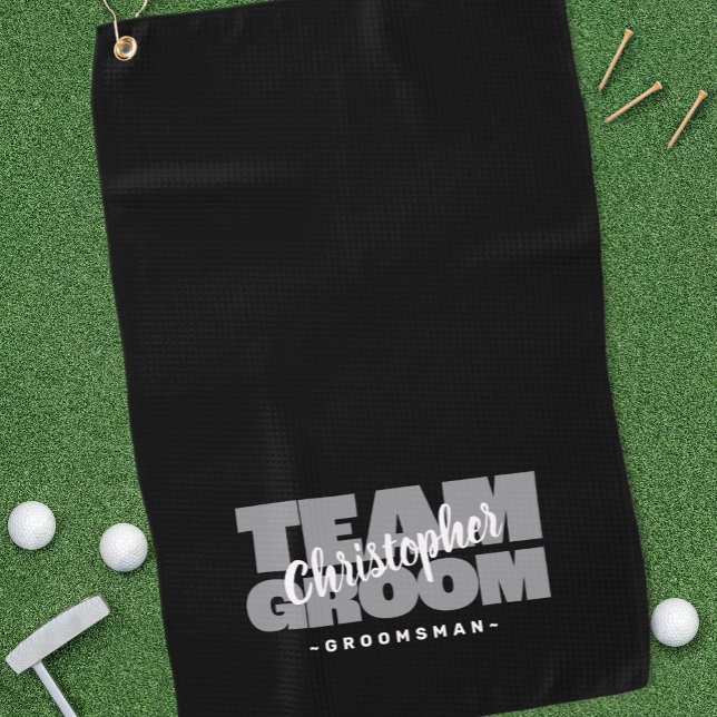 Team Groom Trauzeuge Golfer Sports Pro Schwarz Gra Golfhandtuch (Team Groom Groomsman Golfer Sports Pro Black Gray Golf Towel)