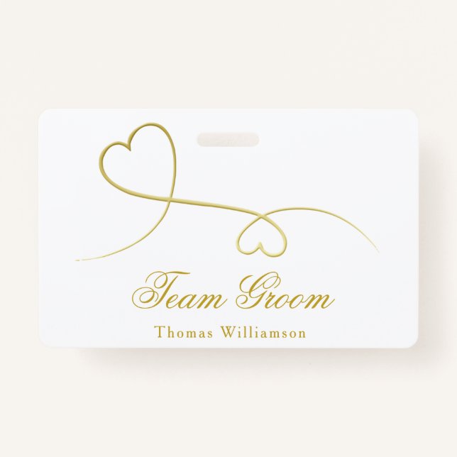 Team Groom | Zwei goldene Herzen Hochzeit Ausweis (Vorderseite)