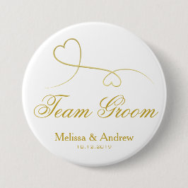 Team Groom | Zwei goldene Herzen Hochzeit Button