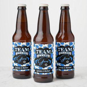 Team-GUNS, Waffen oder Rose Gender Reveal Blue Bierflaschenetikett