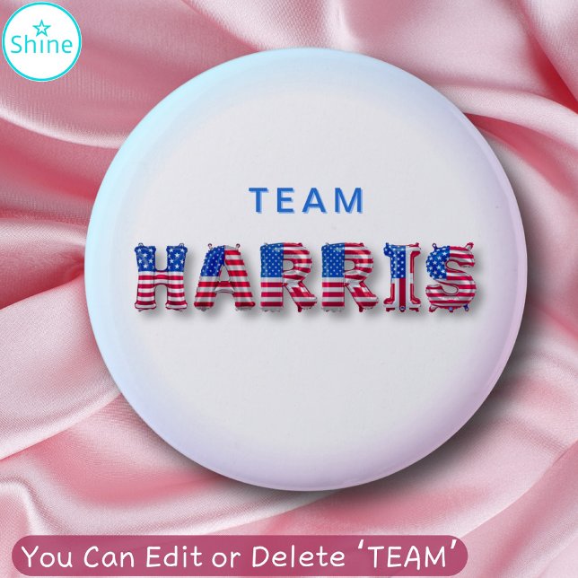 TEAM HARRIS Kamala Harris USA Flag Balloon Letters Button (Von Creator hochgeladen)