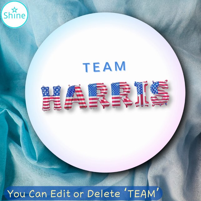 TEAM HARRIS Kamala Harris USA Flag Balloon Letters Runder Aufkleber (Von Creator hochgeladen)