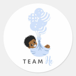 Team He African American Blue Balloon Baby Boy Runder Aufkleber