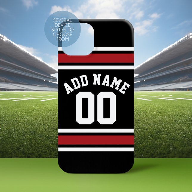 Team Jersey Individuelle Name und Nummer Red Black Case-Mate iPhone Hülle (Personalized Phone Case with a Football Jersey Stripe Design)