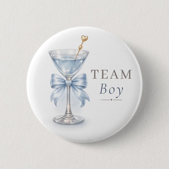 Team Junge Dusty Blue Schleife Geschlecht Enthüllu Button (Vorderseite)