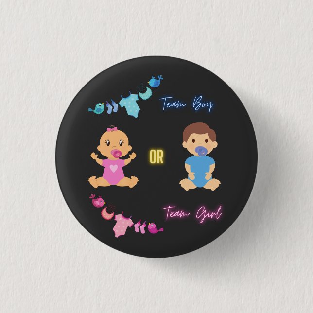 Team Junge oder Team Mädchen Geschlechtsenthüllung Button (Vorderseite)