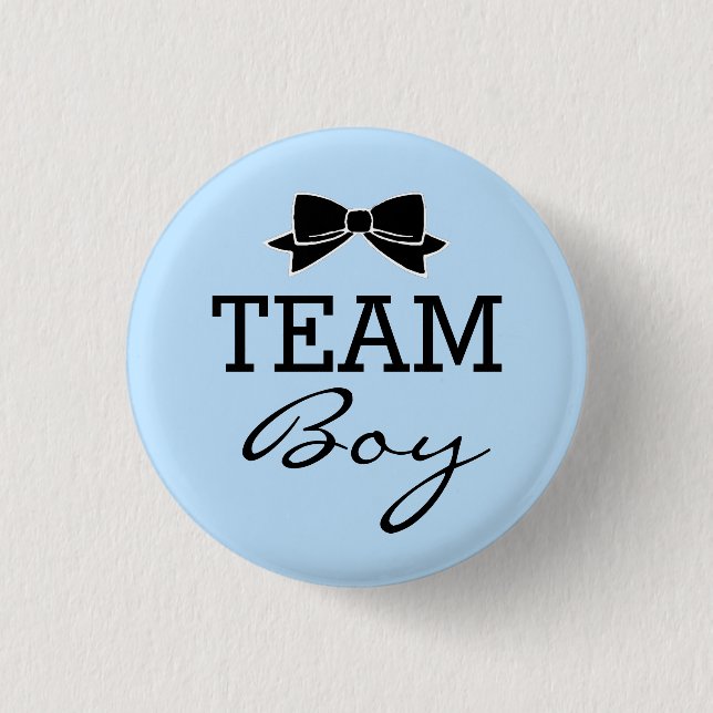Team-Jungen-Babyparty blau und schwarz Button (Vorderseite)