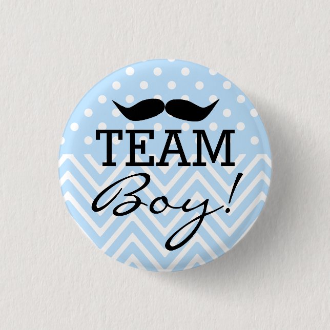 Team-Jungen-Schnurrbart-Blau-Babyparty Button (Vorderseite)