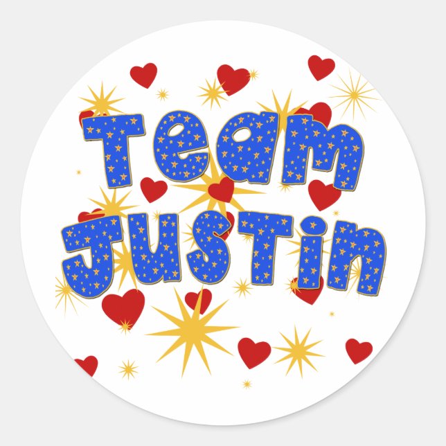 TEAM JUSTIN! T - Shirt für Kinder und Erwachsene Runder Aufkleber (Vorderseite)